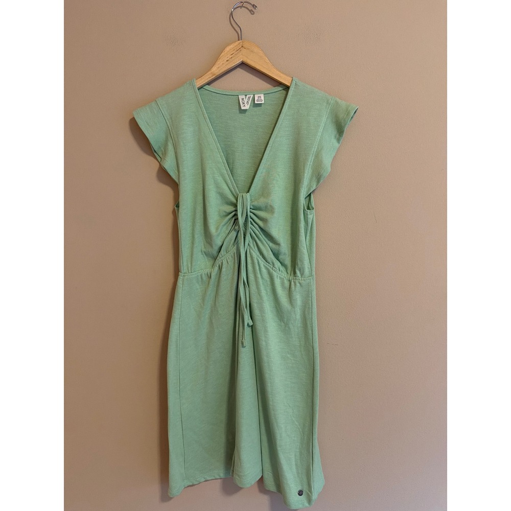 Roxy Womens Seafoam Green Flutter Sleeve Cinched V-Neck Knit Mini Dress Small